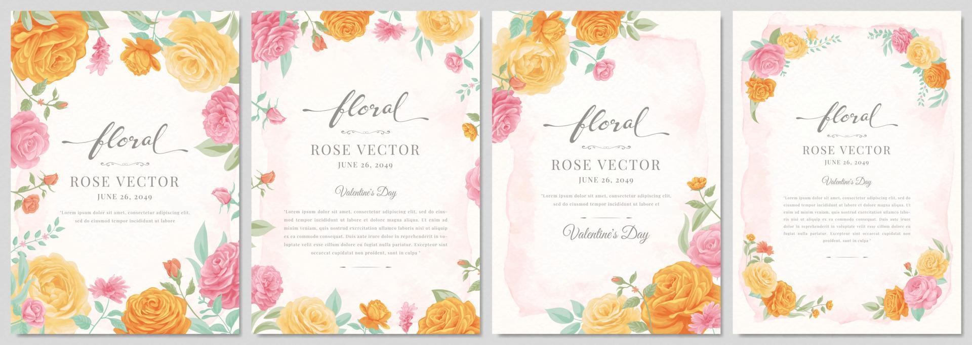 sammlung set schöne rose blume und botanische blatt digital gemalte illustration für liebe hochzeit valentinstag oder anordnung einladung design grußkarte vektor
