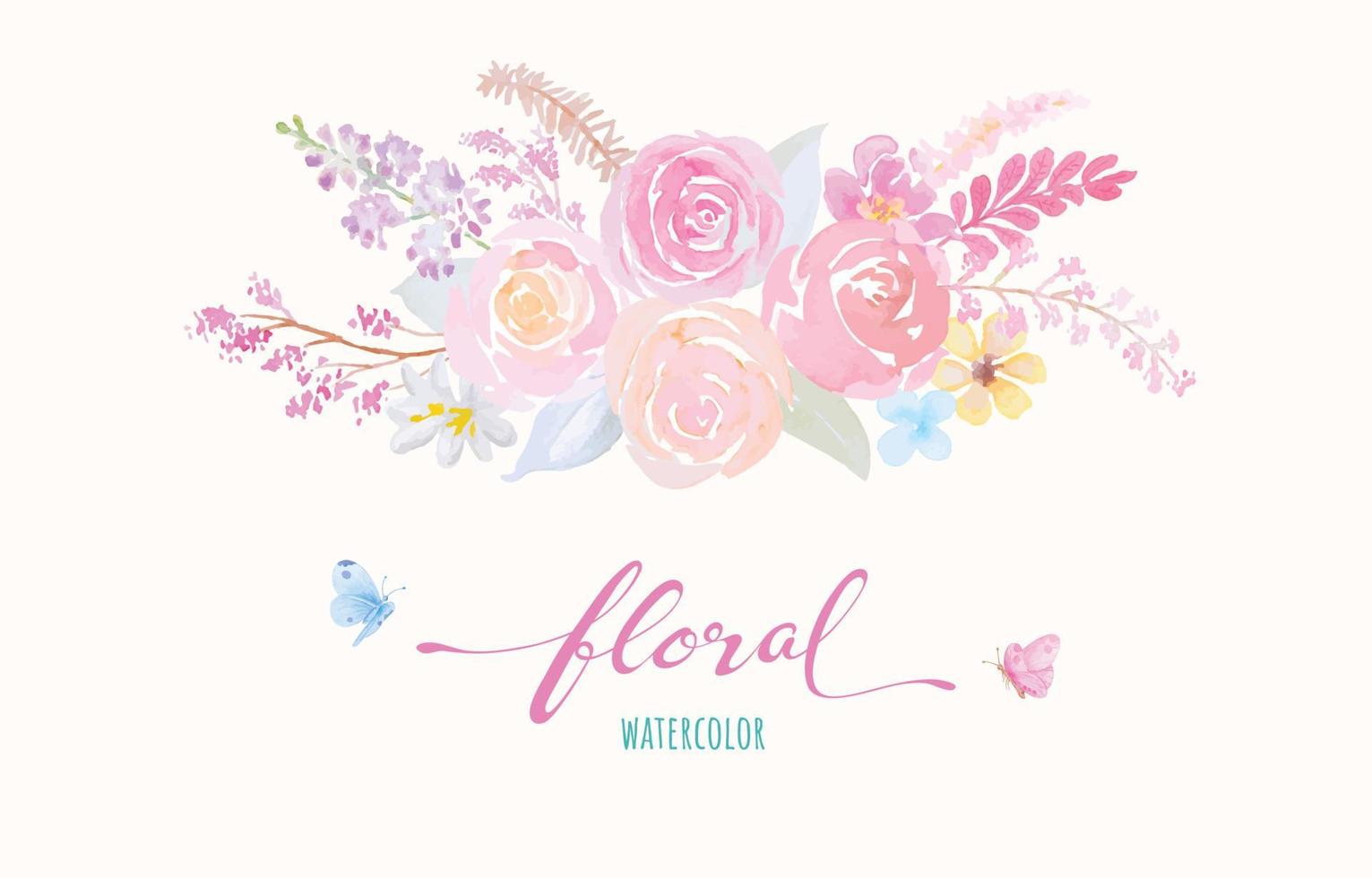 aquarell handgemalte illustration schöne rose blume botanisches blatt und schmetterling für liebe hochzeit valentinstag oder anordnung einladung design grußkarte vektor