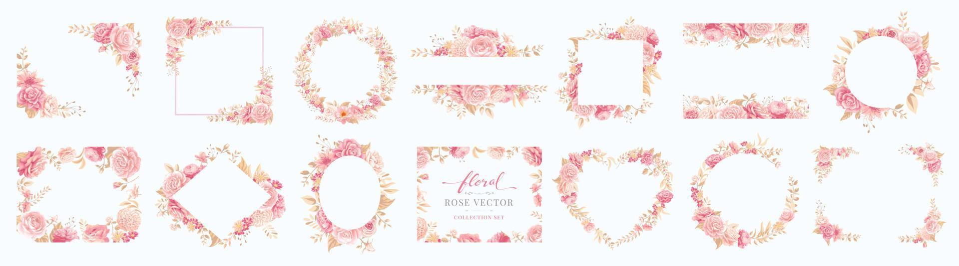 sammlung set schöne rose blume und botanische blatt digital gemalte illustration für liebe hochzeit valentinstag oder anordnung einladung design grußkarte vektor