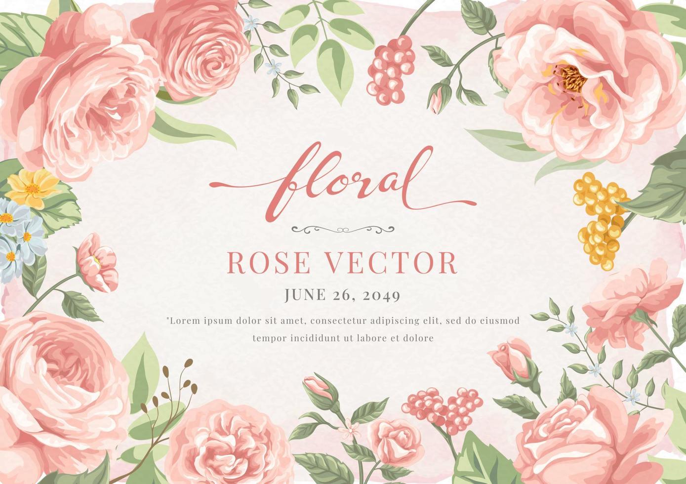 ros blomma och botaniska blad digital målade illustration vektor
