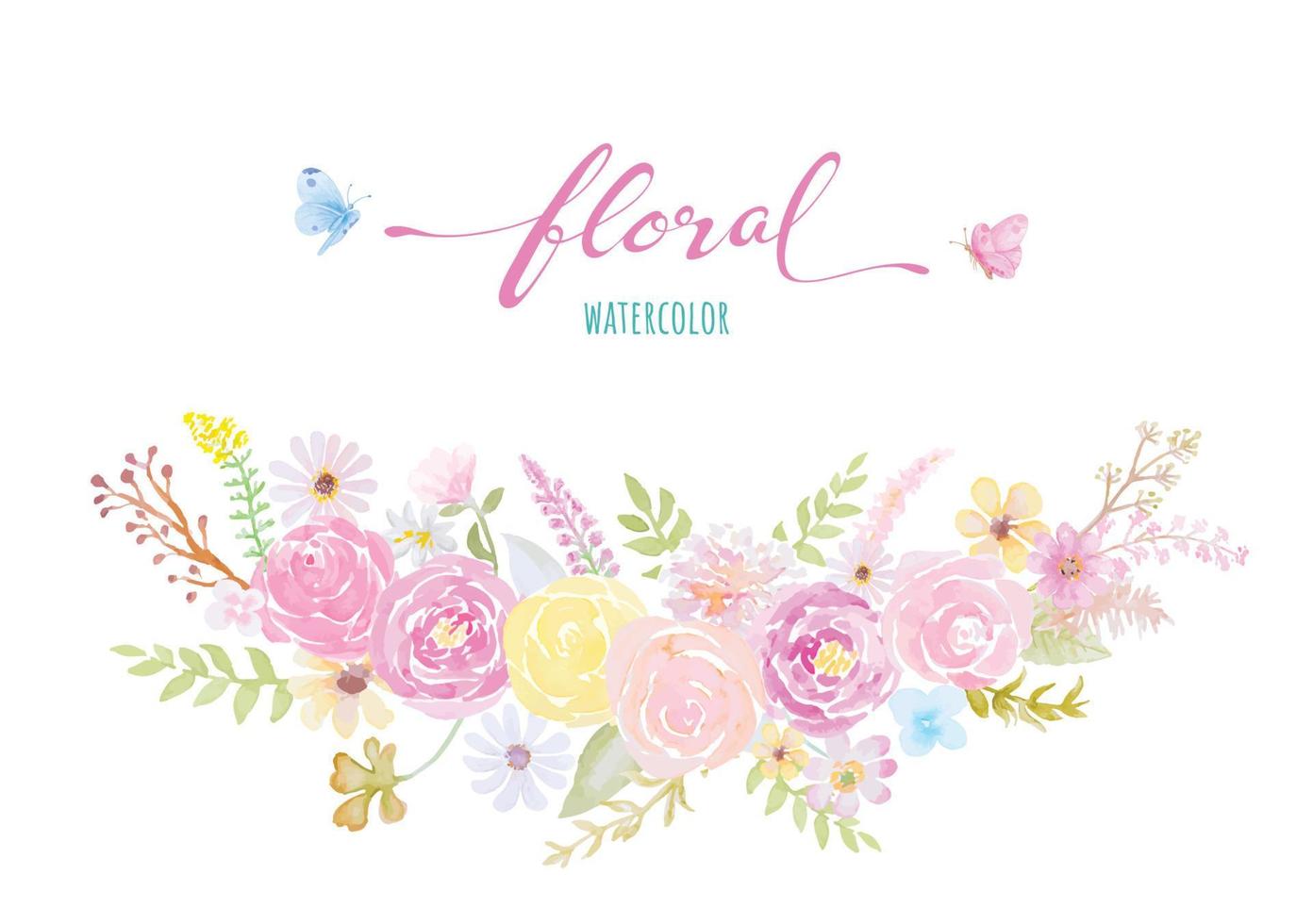 aquarell handgemalte illustration schöne rose blume botanisches blatt und schmetterling für liebe hochzeit valentinstag oder anordnung einladung design grußkarte vektor