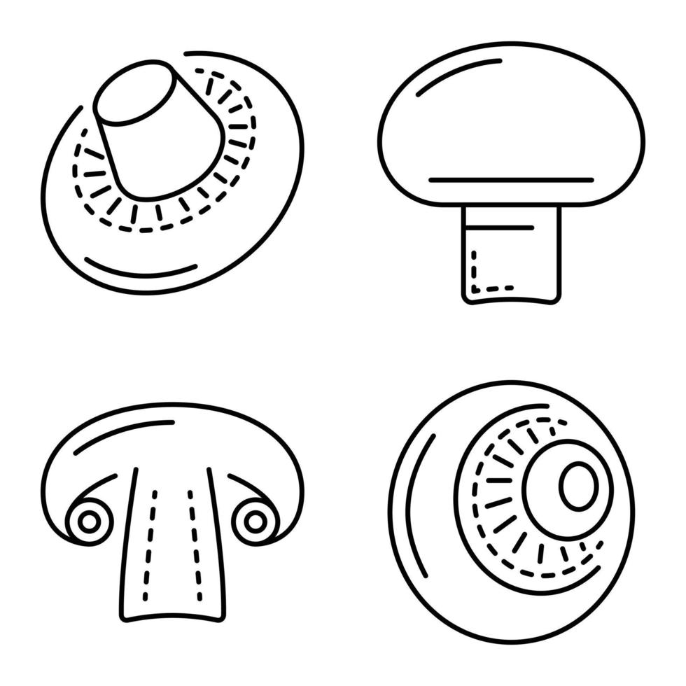 champignon Ikonuppsättning, dispositionsstil vektor