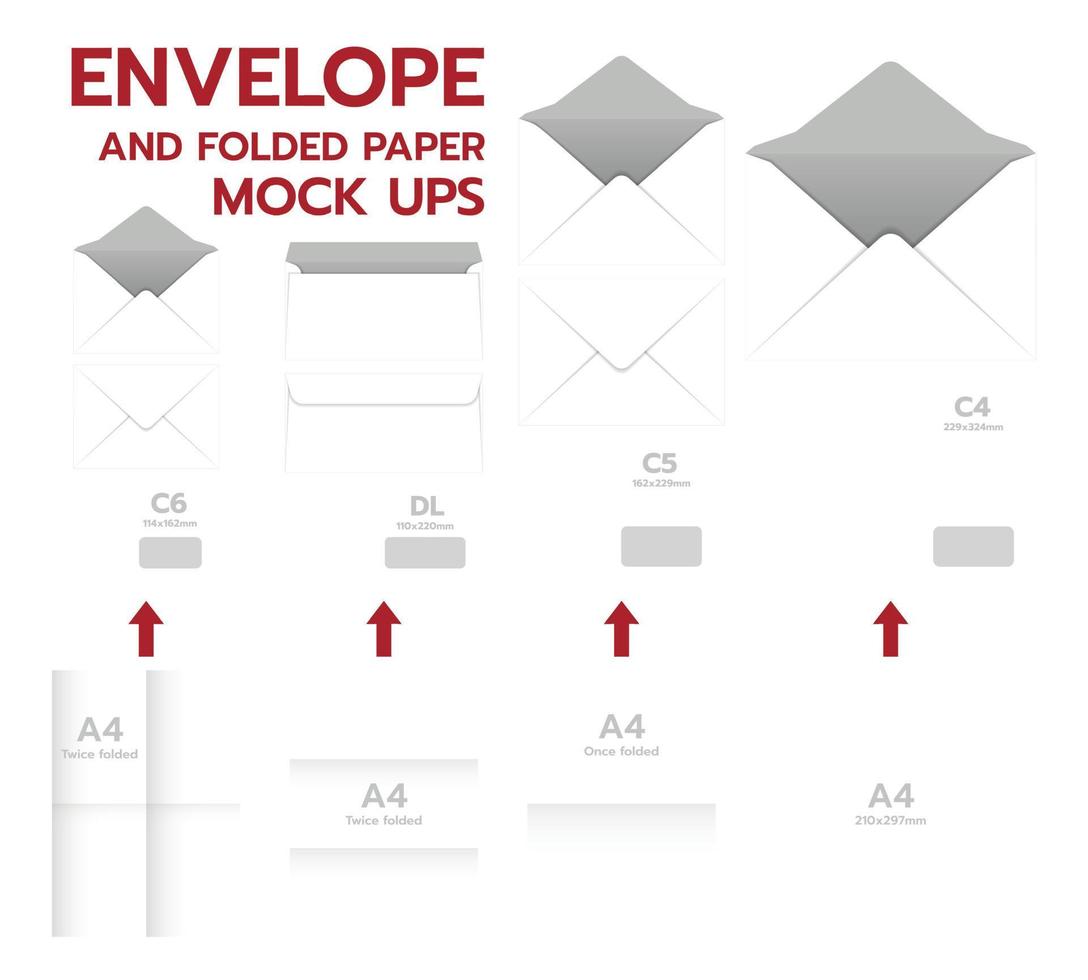 kuvert postmockup set, realistisk stil vektor