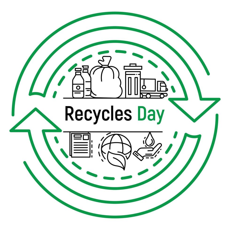 Internationaler Recycling-Tag-Konzepthintergrund, Umrissstil vektor