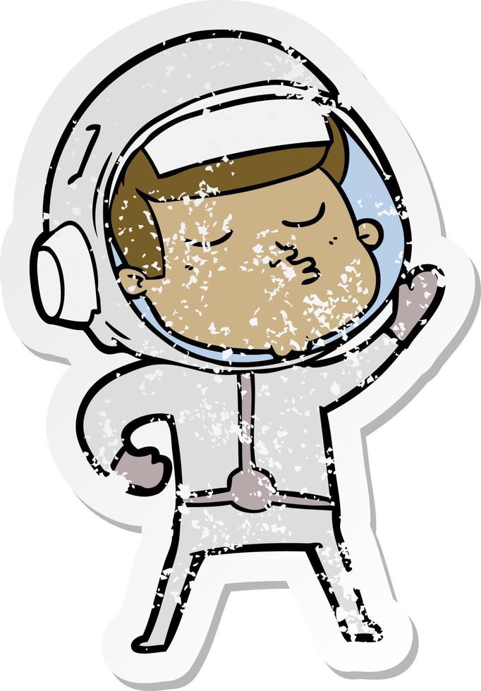 beunruhigter Aufkleber eines selbstbewussten Cartoon-Astronauten vektor