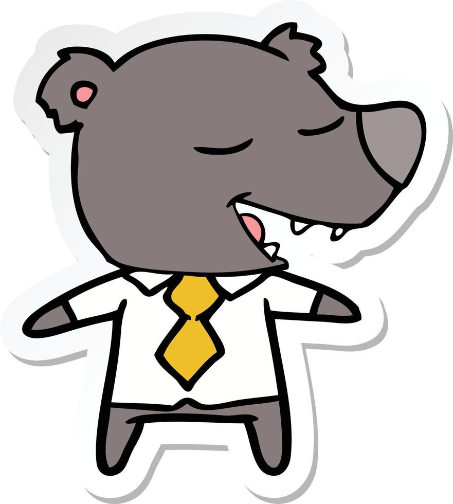 klistermärke av en tecknad björn som bär skjorta och slips vektor