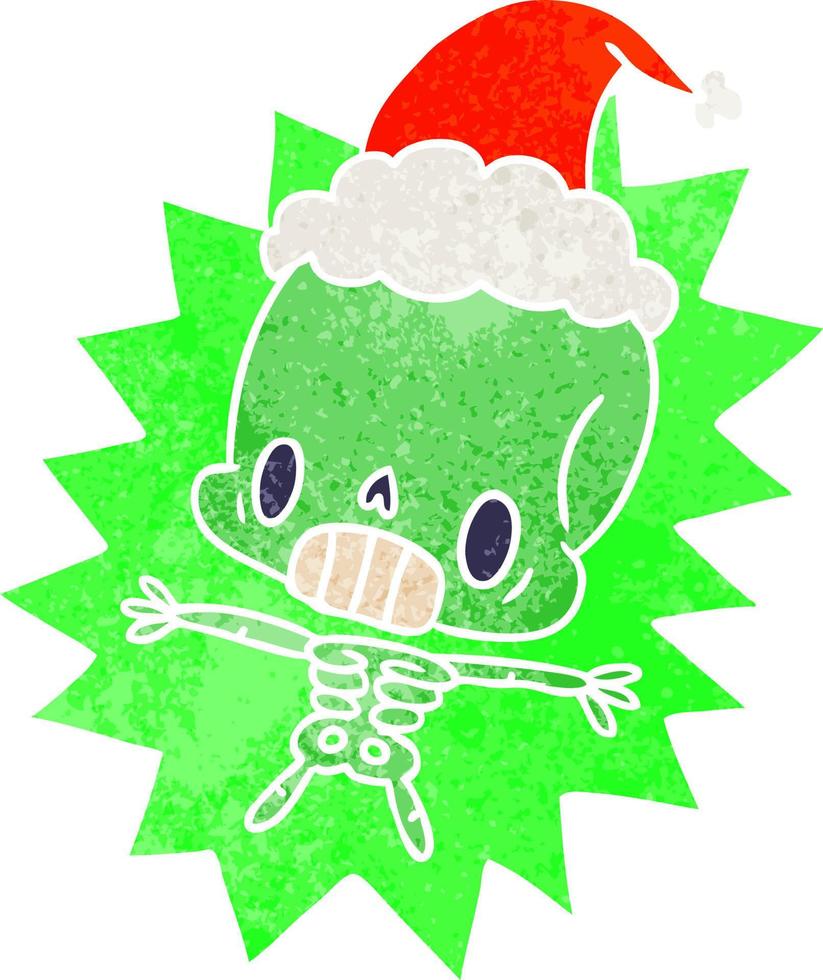 weihnachtsretro-karikatur des kawaii-skeletts vektor