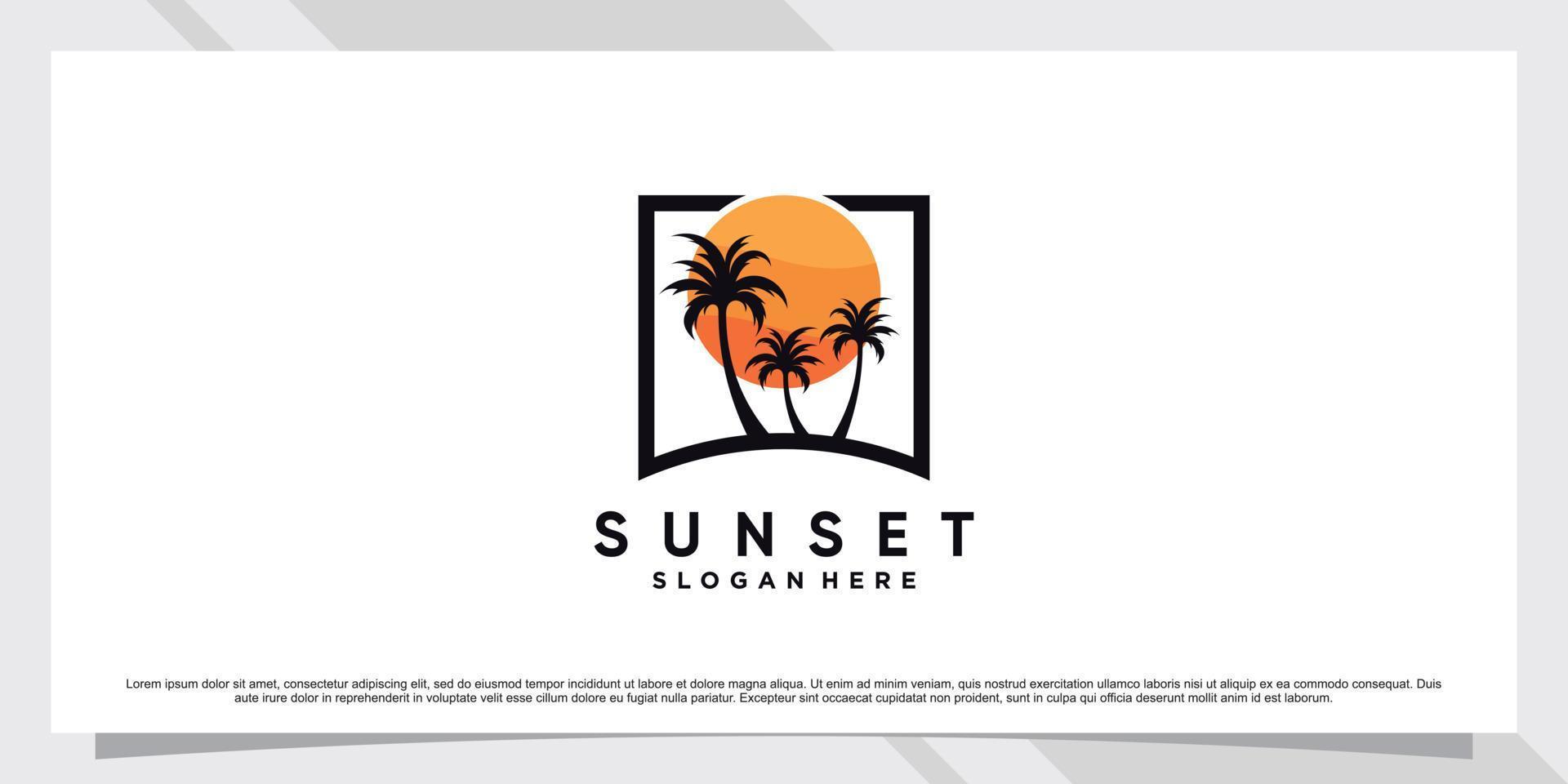 sonnenuntergang-logo-design-vorlage mit palme und kreativem element premium-vektor vektor