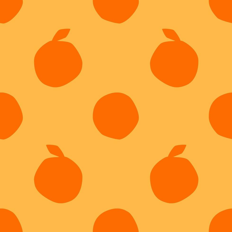 orange frukt sömlösa mönster, i platt designstil. handritad orange frukt på gul bakgrund, enkel upprepande design. sommar illustration vektor