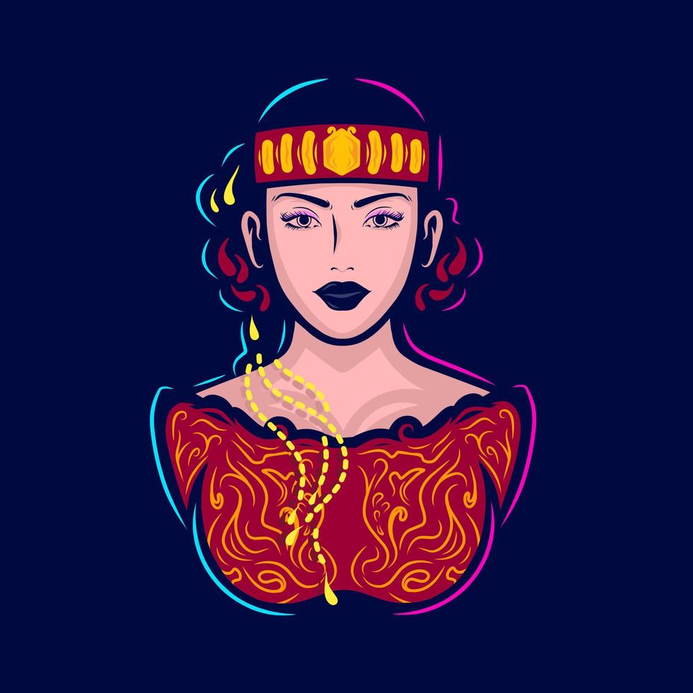 batak människor kvinna popkonst logotyp. färgglad toba asiatisk etnisk bröllopsklänning design med mörk bakgrund. vektor illustration. isolerade mörk bakgrund för t-shirt, affisch, kläder, merch, kläder