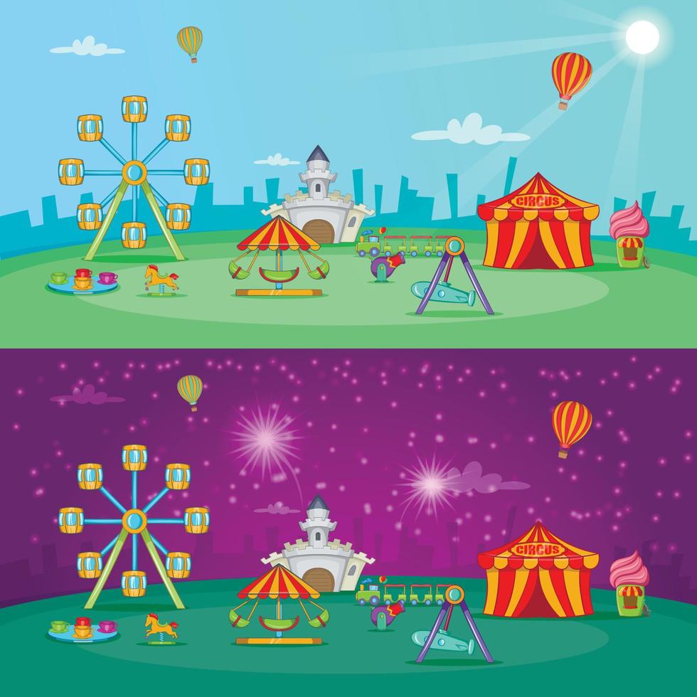 Zirkus-Banner-Set horizontal, Cartoon-Stil vektor