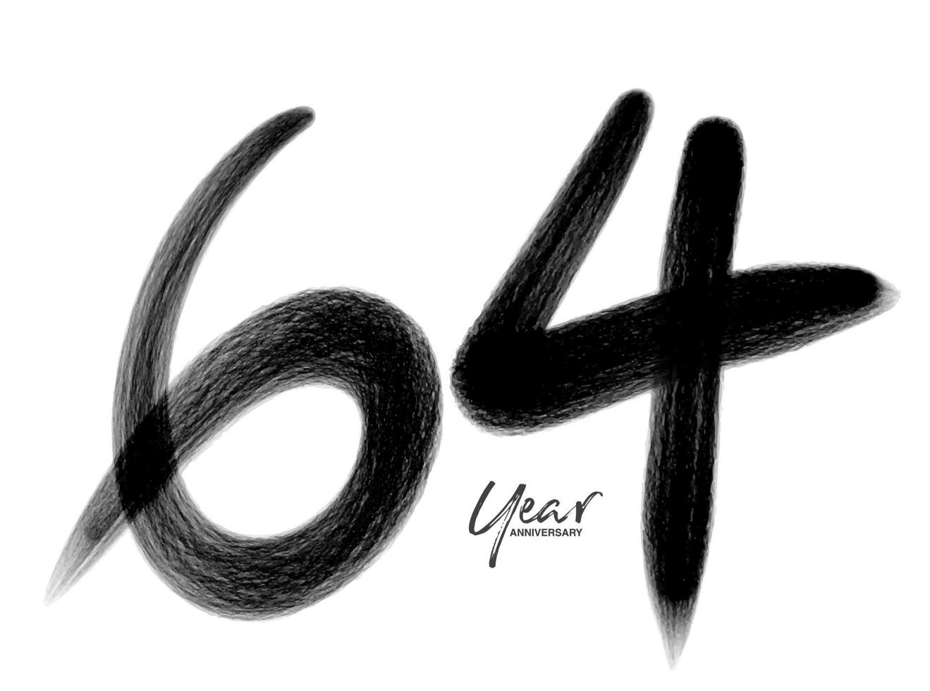 64 års jubileumsfirande vektormall, 64 års logotypdesign, 64-årsdag, svarta bokstäver siffror penselteckning handritad skiss, nummerlogotypdesign vektorillustration vektor