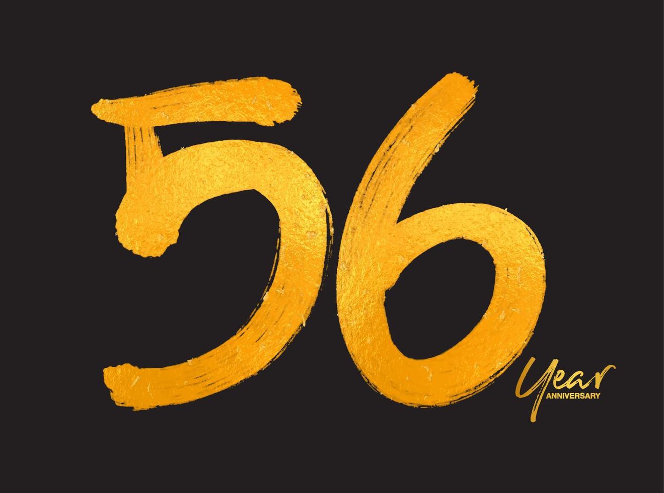 guld 56-årsjubileumsfirande vektormall, 56 år logotypdesign, 56-årsdag, guldbokstäver siffror penselteckning handritad skiss, nummerlogotypdesign vektorillustration vektor