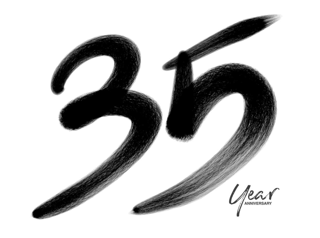 35 års jubileumsfirande vektormall, 35 år logotypdesign, 35-årsdag, svarta bokstäver siffror penselteckning handritad skiss, nummerlogotypdesign vektorillustration vektor