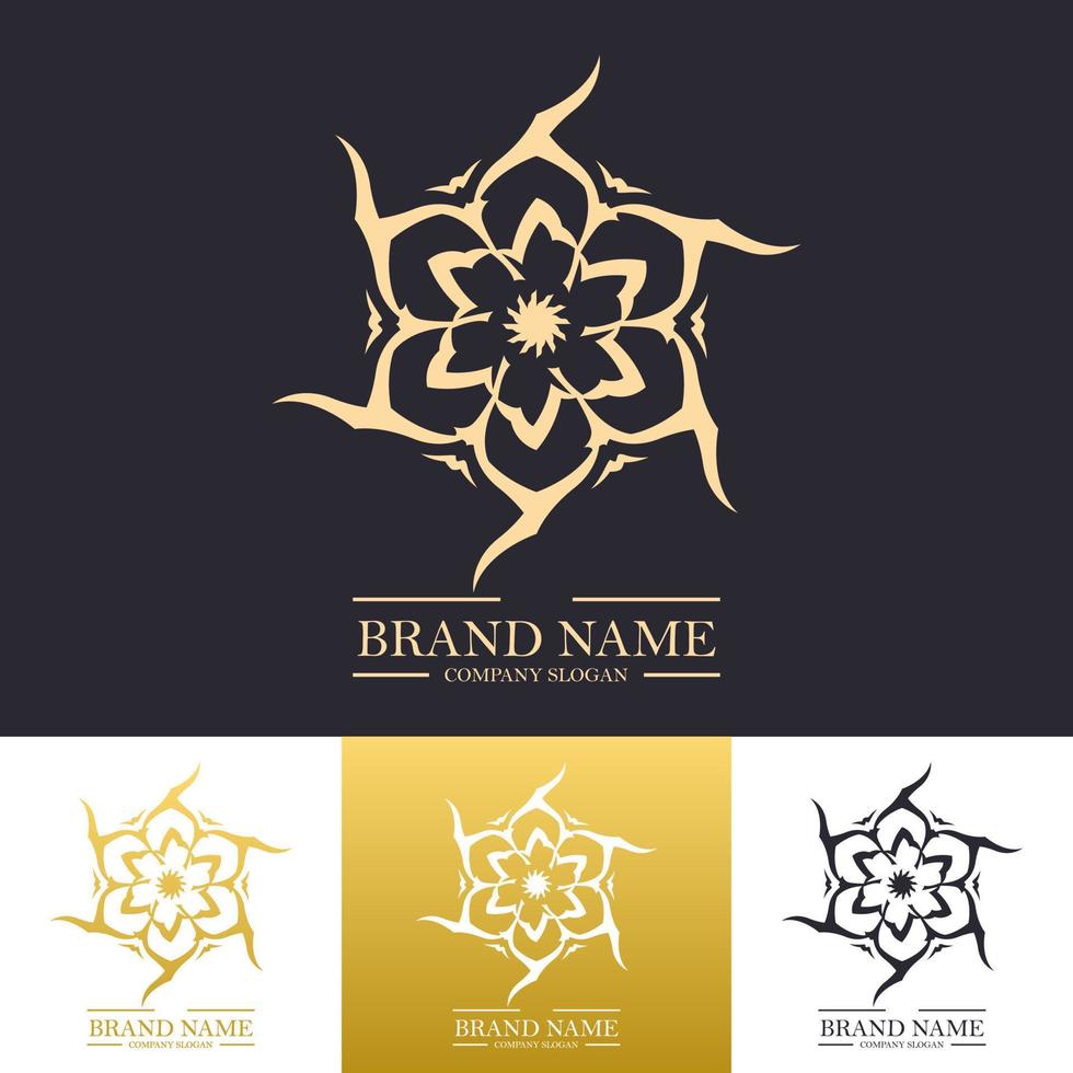 einfache luxuriöse goldfarbene runde florale logo-designs mit linearem mandala-konzept oder trendigen linien vektor