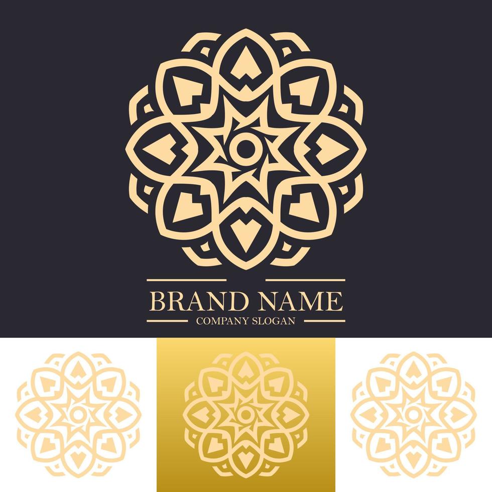 luxus-mandala-logo-design-vorlage mit goldener farbe und stern- oder floralem linienkunstkonzept vektor