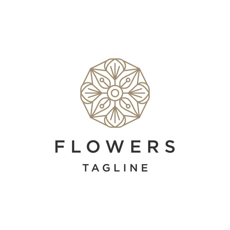 Flacher Vektor der Blumenboutique-Linienlogoikonen-Designschablone