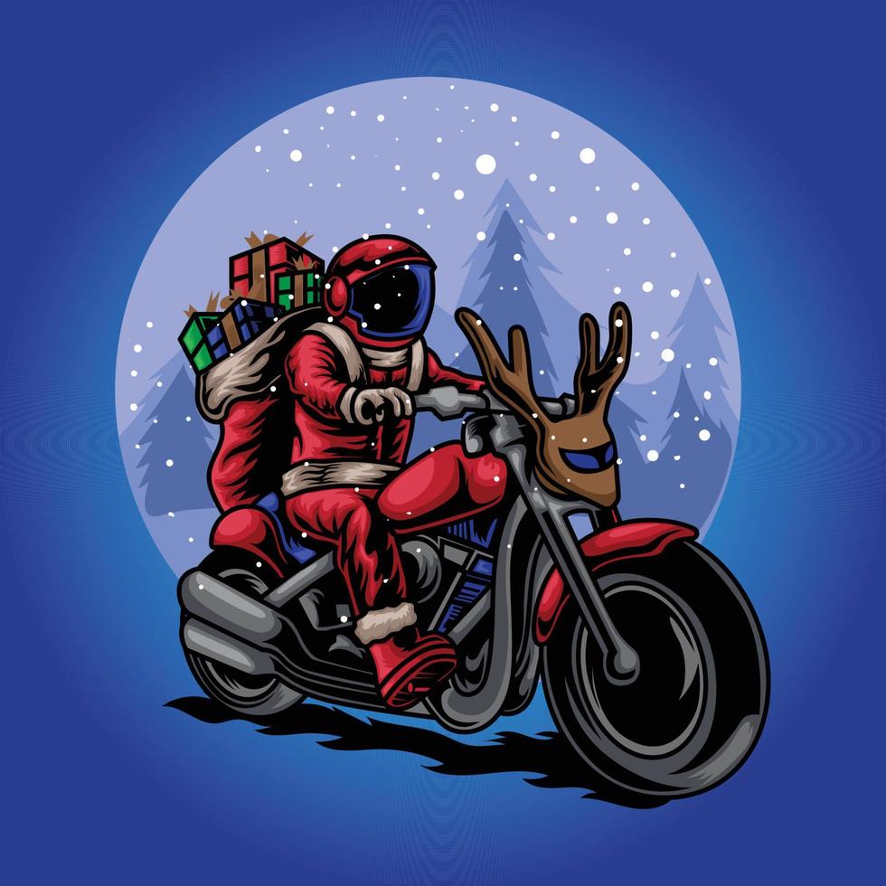 weihnachtsmann, der in der nacht motorrad fährt vektor