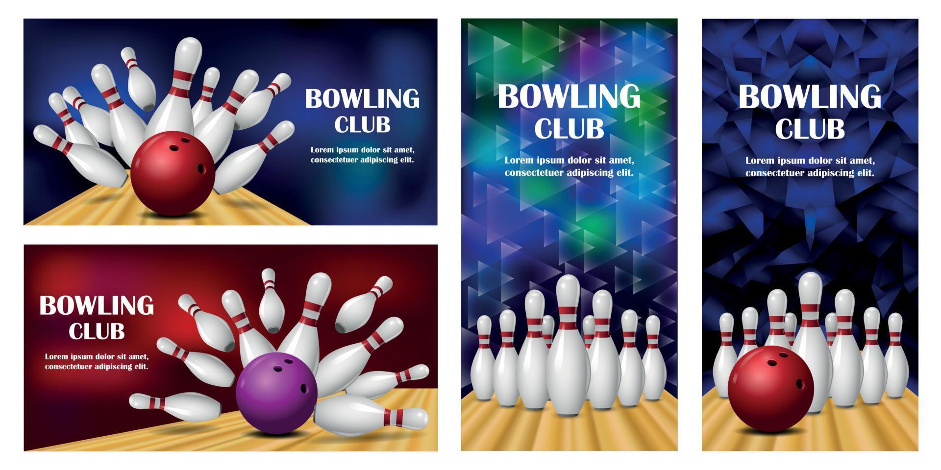 bowling kegling banner konceptuppsättning, realistisk stil vektor