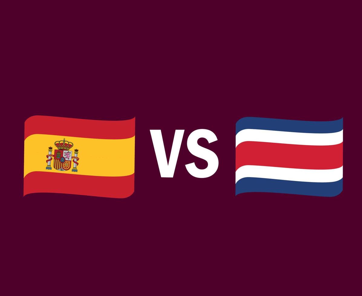 Spanien och Costa Rica flagga band symbol design Europa och Nordamerika fotboll final vektor europeiska och nordamerikanska länder fotbollslag illustration