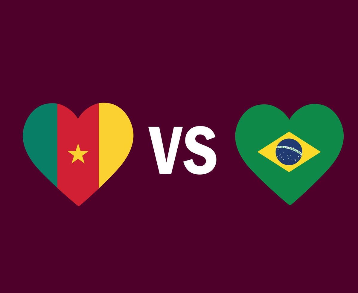 kamerun und brasilien flagge herz symbol design lateinamerika und afrika fußball finale vektor lateinamerikanische und afrikanische länder fußballmannschaften illustration
