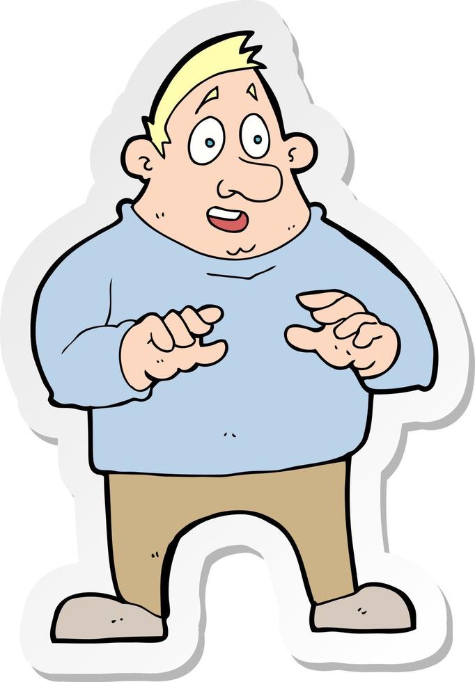 Aufkleber eines Cartoon aufgeregten übergewichtigen Mannes vektor