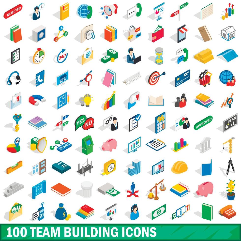 100 Teambuilding-Icons gesetzt, isometrischer 3D-Stil vektor