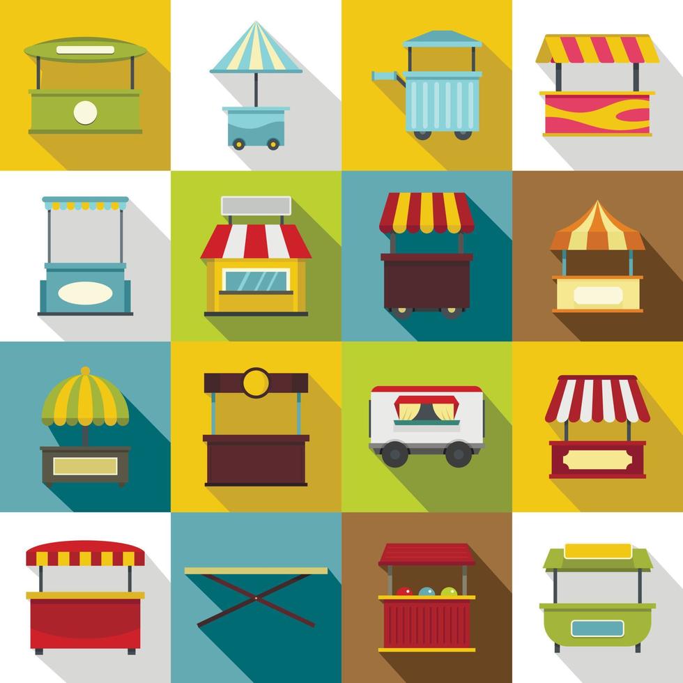 Street Food Truck Icons Set, flacher Stil vektor