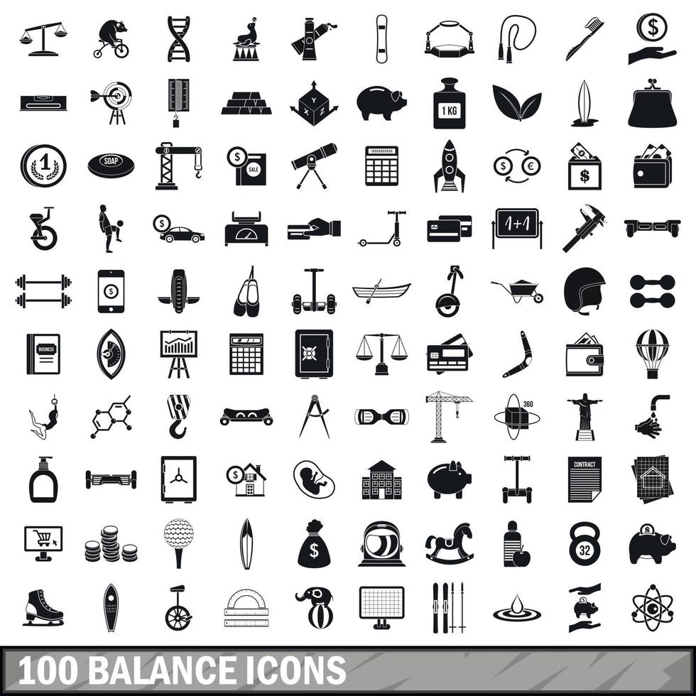 100 Balance-Icons gesetzt, einfacher Stil vektor