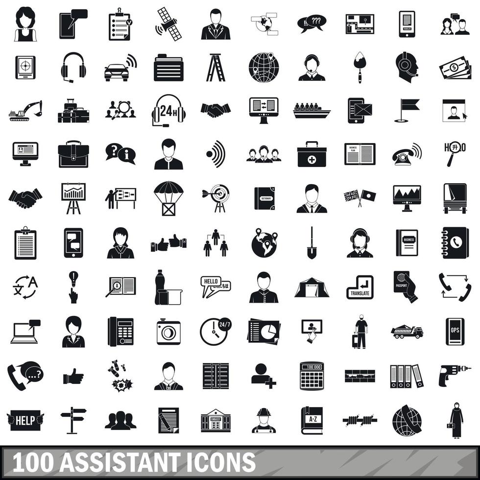 100 Assistentensymbole gesetzt, einfacher Stil vektor