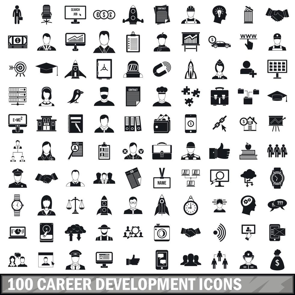 100 Symbole für die Karriereentwicklung, einfacher Stil vektor