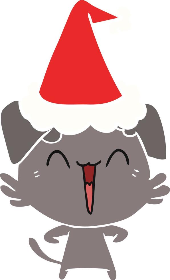 glückliche kleine hundeflache farbillustration einer tragenden weihnachtsmütze vektor