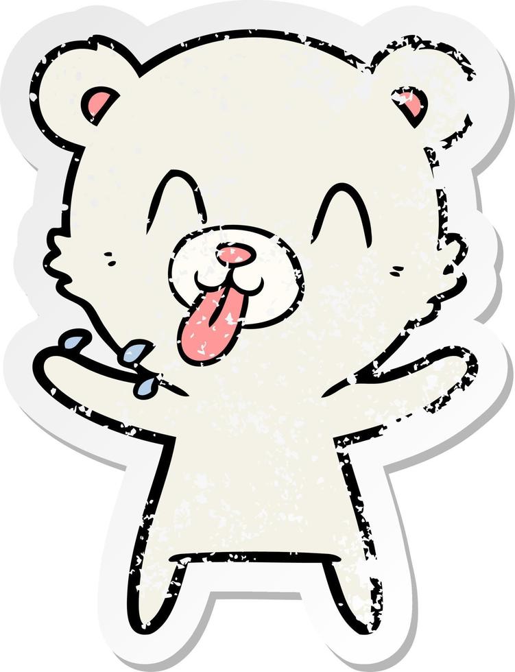 beunruhigter Aufkleber eines unhöflichen Cartoon-Eisbären, der die Zunge herausstreckt vektor