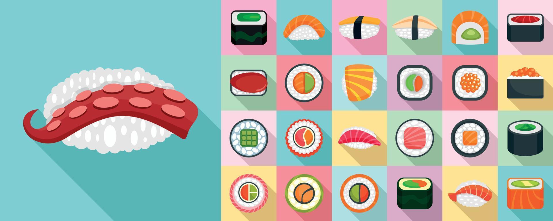 sushi roll ikonuppsättning, platt stil vektor