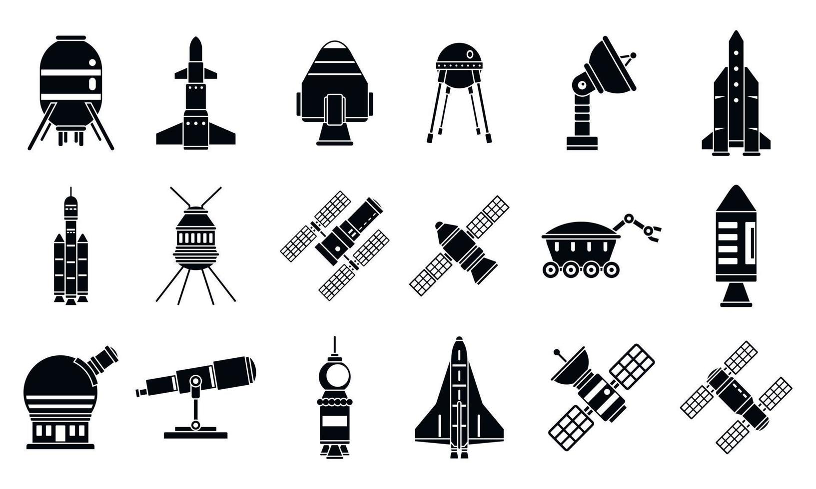 rymdskepp forskning teknik ikoner set, enkel stil vektor