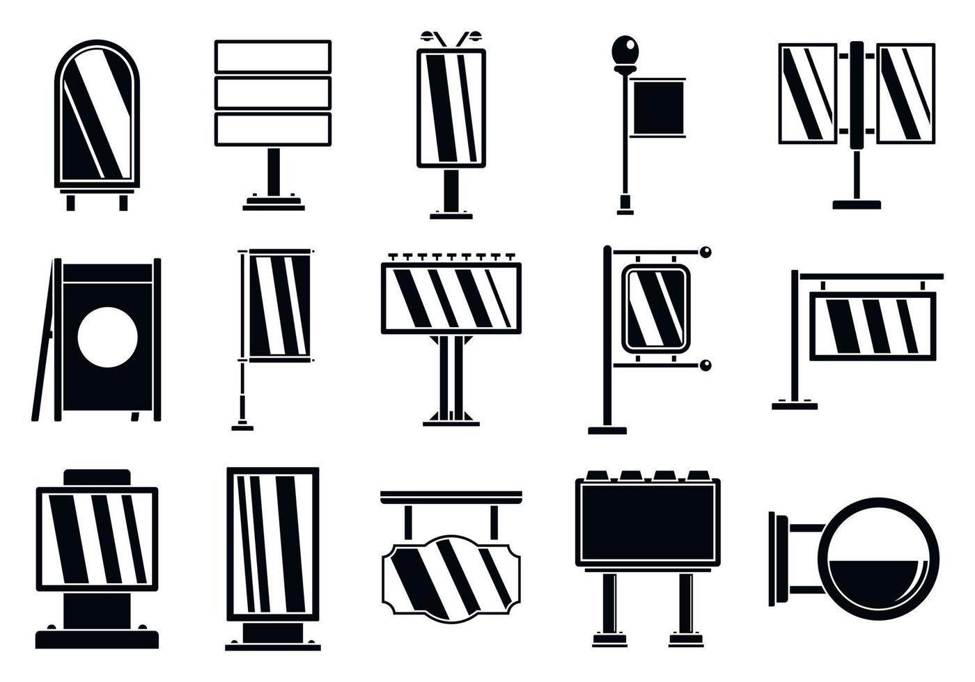 utomhusreklam skylt ikoner set, enkel stil vektor