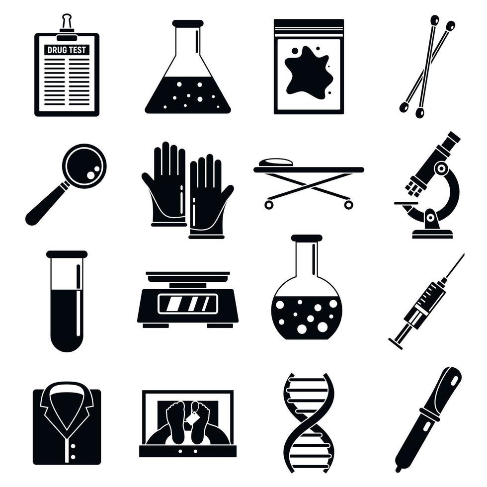polisexpert laboratorium ikoner set, enkel stil vektor
