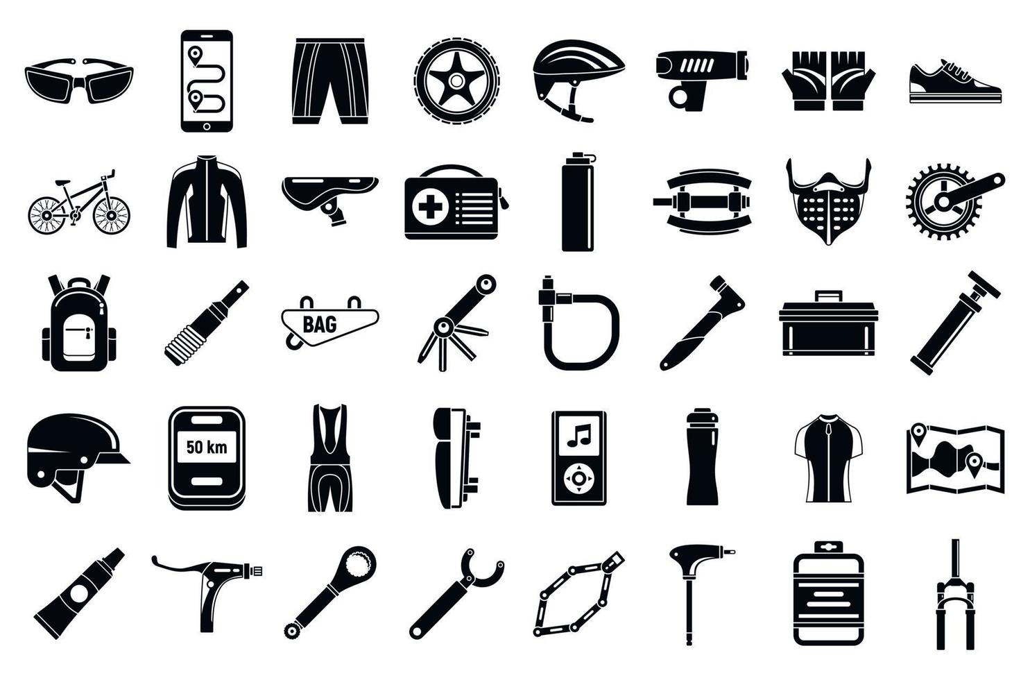 mountainbike verktyg ikoner set, enkel stil vektor