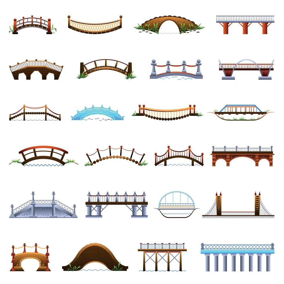 Brücken Symbole gesetzt, Cartoon-Stil vektor