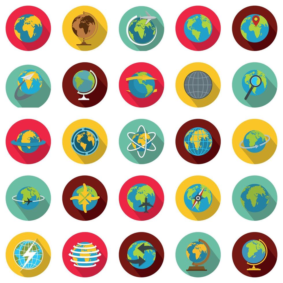Globus Erde Icons Set, flacher Stil vektor