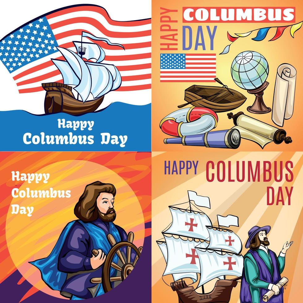 Columbus-Tag-Banner-Set, Cartoon-Stil vektor