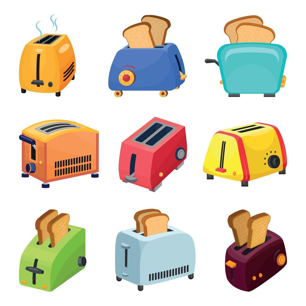 Toaster-Icons Set, Cartoon-Stil vektor