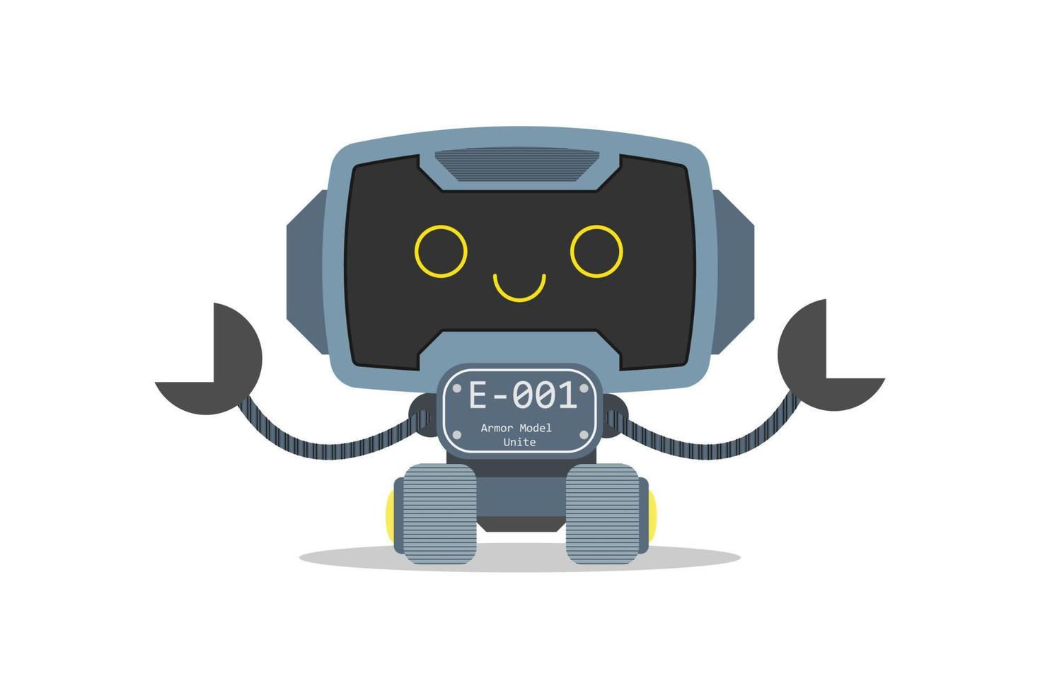 illustration av platt blå vänlig robot i söt pose karaktär design och maskot logotyp isolerade på vitt vektor