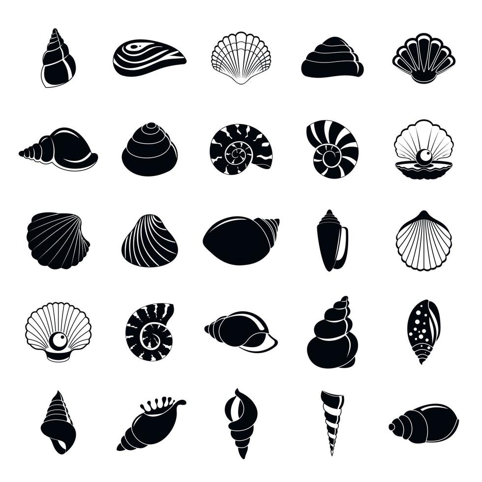 Sea shell ikoner set, enkel stil vektor