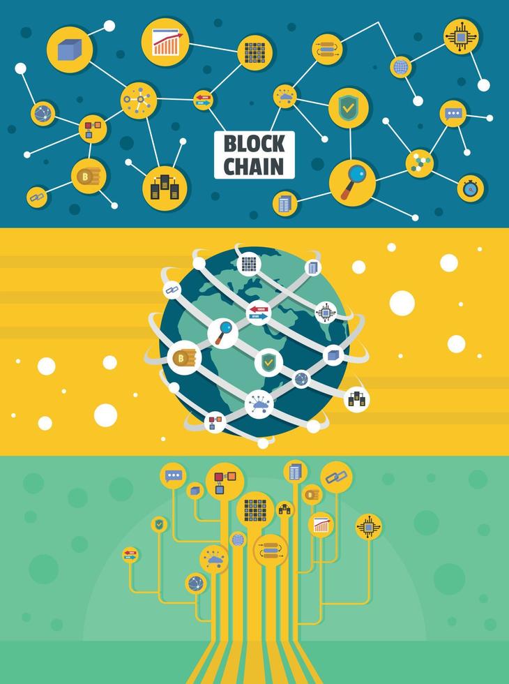 blockchain miner banner horizontaler satz, flacher stil vektor