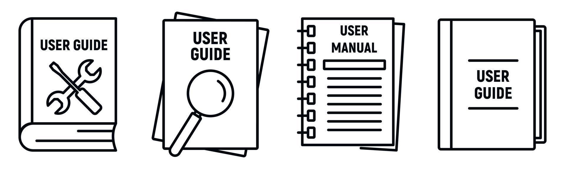 benutzerhandbuch-symbole gesetzt, umrissstil vektor