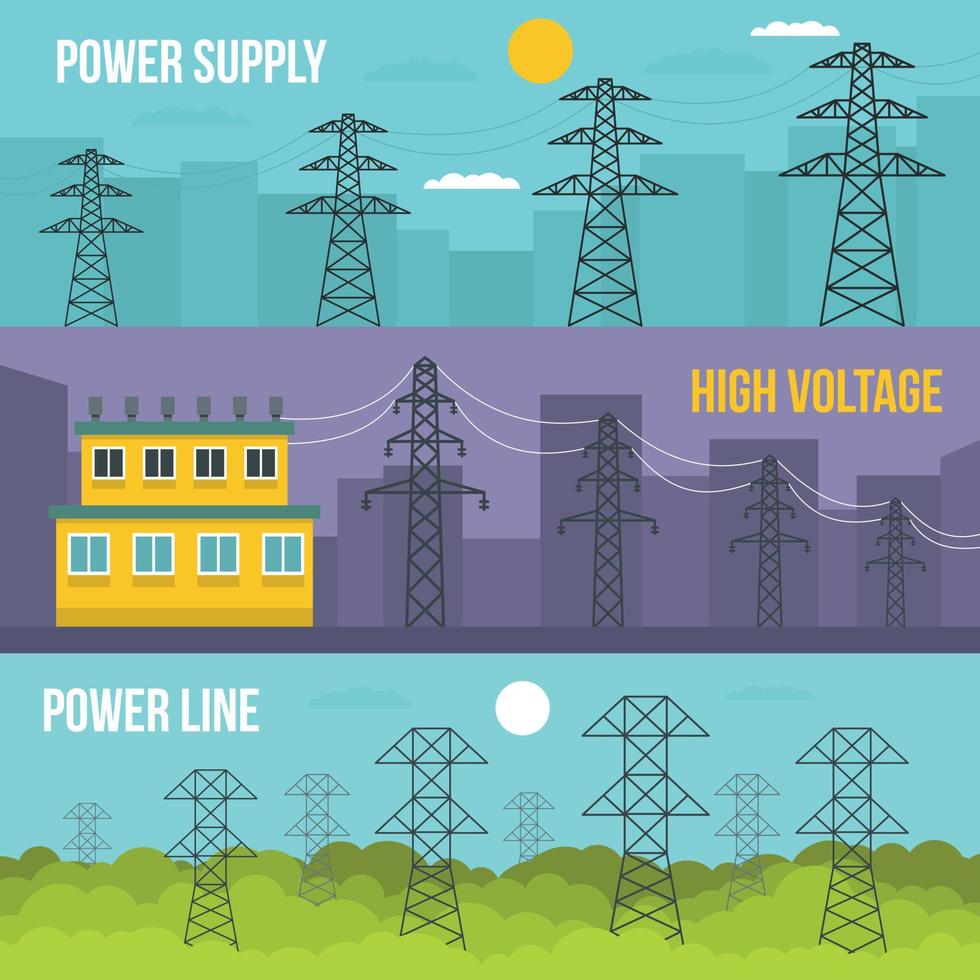 elektriska torn banner horisontell uppsättning, platt stil vektor