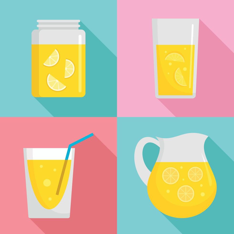 Limonade-Icon-Set, flacher Stil vektor