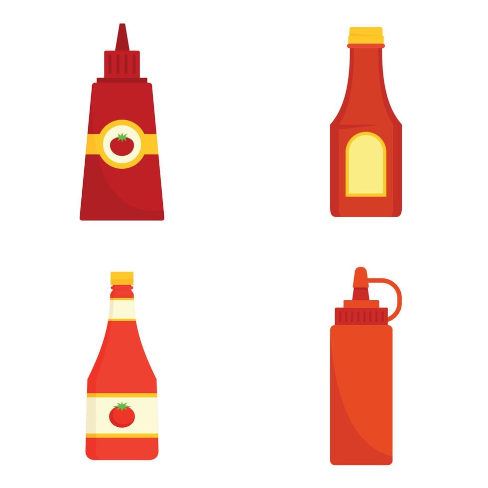 Ketchup-Icon-Set, flacher Stil vektor