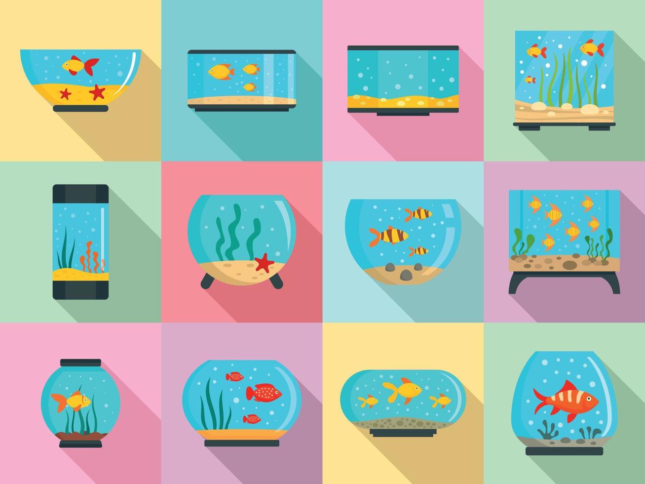 Aquarium-Icon-Set, flacher Stil vektor